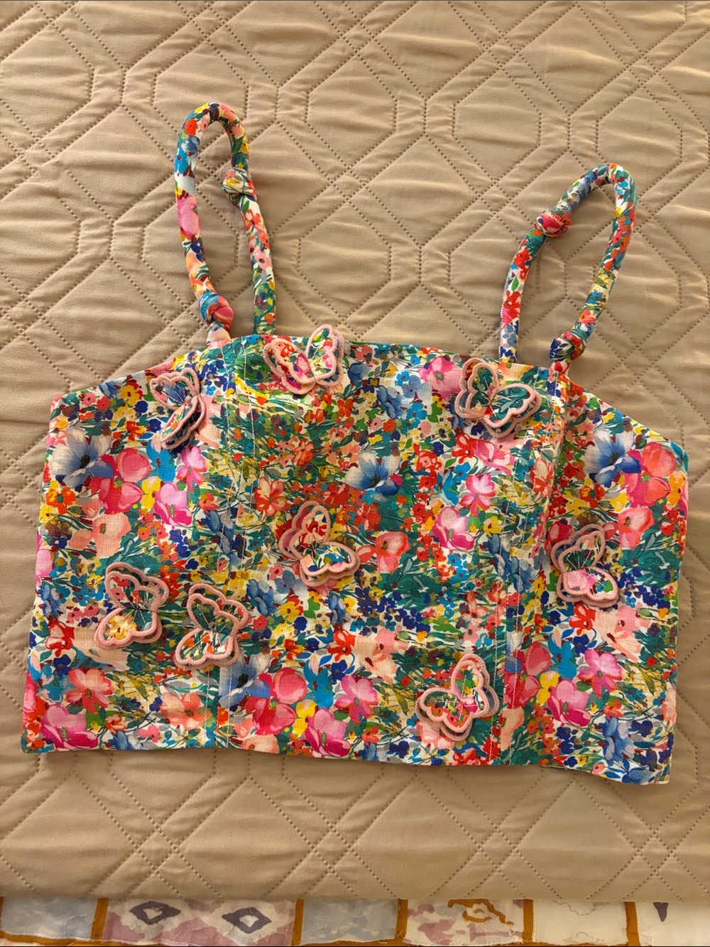 FARM Rio 3D butterfly linen top size medium